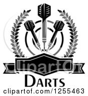 Black And White Darts And A Target In A Laurel Wreath With A Frame And Text