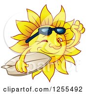 Poster, Art Print Of Winking Summer Sun Carrying A Surfboard
