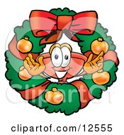Poster, Art Print Of Sink Plunger Mascot Cartoon Character In The Center Of A Christmas Wreath