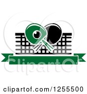 Clipart Of A Ping Pong Ball And Crossed Paddles With A Net And Table Tennis Blank Banner Royalty Free Vector Illustration