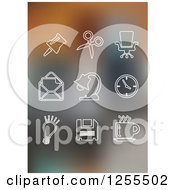 Clipart Of White Office Icons On Gradient Blur Royalty Free Vector Illustration