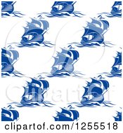Clipart Of A Seamless Background Pattern Of Blue Sailboats Royalty Free Vector Illustration