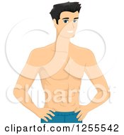 Clipart Of A Shirtless Muscular Black Haired Man Royalty Free Vector Illustration