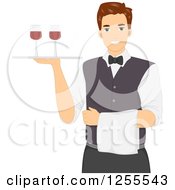 Poster, Art Print Of Brunette White Man Waiter Serving Wine