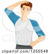 Poster, Art Print Of Casual Brunette White Man Scratching His Head