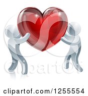 Poster, Art Print Of Two 3d Silver People Carrying A Red Heart
