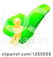 Clipart Of A 3d Gold Man Leaning Against A Check Mark Royalty Free Vector Illustration