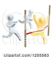 Clipart Of A 3d Gold Man Winning A Race Against Silver Men Royalty Free Vector Illustration