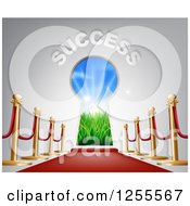 Poster, Art Print Of 3d Success Over A Keyhole Door With Light And A Red Carpet
