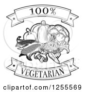 Clipart Of A Black And White 100 Percent Vegetarian Food Banners And Vegetables Royalty Free Vector Illustration by AtStockIllustration