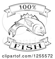 Clipart Of A Black And White 100 Percent Fish Food Banners Royalty Free Vector Illustration