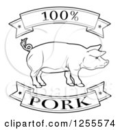 Clipart Of A Black And White 100 Percent Pork Food Banners And Pig Royalty Free Vector Illustration