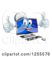 Happy Computer Mascot Holding A Wrench And Thumb Up