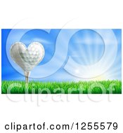 Poster, Art Print Of 3d Heart Golf Ball On A Tee Over A Sunrise