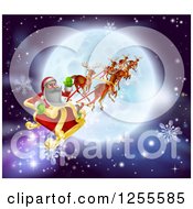 Poster, Art Print Of Santa Flying His Sleigh Over A Moon