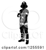 Poster, Art Print Of Black And White Silhouetted Fireman Standing With Folded Arms