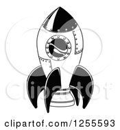 Clipart Of A Black And White Space Rocket Royalty Free Vector Illustration by AtStockIllustration