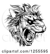 Poster, Art Print Of Roaring Lion Mascot Head In Black And White