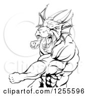 Poster, Art Print Of Black And White Muscular Dragon Man Punching