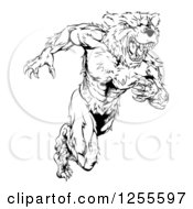 Poster, Art Print Of Black And White Muscular Bear Man Running Upright