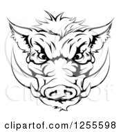 Poster, Art Print Of Black And White Aggressive Boar Mascot Head