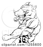 Poster, Art Print Of Black And White Muscular Boar Man Punching