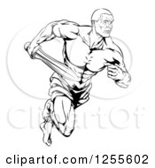 Poster, Art Print Of Black And White Muscular Gladiator Running With A Sword