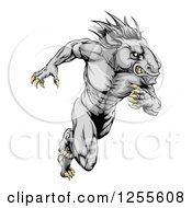 Poster, Art Print Of Muscular Aggressive Gray Stallion Horse Man Running