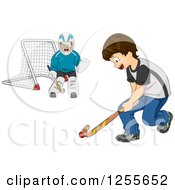 Clipart Of Happy Boys Playing Field Hockey Royalty Free Vector Illustration by BNP Design Studio