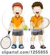 Caucasian Boys Ready To Play Tennis