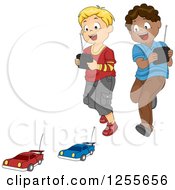 Poster, Art Print Of White And Black Boys Playing With Remote Controlled Cars