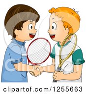 Poster, Art Print Of Caucasian Tennis Boys Shaking Hands