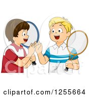 Poster, Art Print Of Caucasian Tennis Boys Giving A High Five