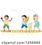 Poster, Art Print Of White And Black Children Playing Cricket On A Beach
