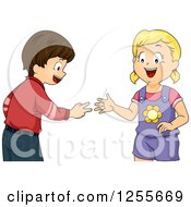 Poster, Art Print Of White Girl And Boy Playing Rock Paper Scissors