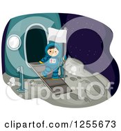 Boy Astrunaut Carrying A Flag On The Moon
