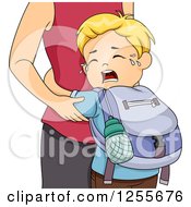Clipart Of A Blond White School Boy Crying And Clinging To His Mother Royalty Free Vector Illustration