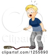 Clipart Of A Blond White Boy Realizing His Dog Is Missing Royalty Free Vector Illustration