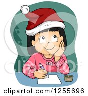 Poster, Art Print Of Thinking Girl Wearing A Santa Hat And Writing A Christmas List