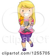 Clipart Of A Blond White Girl Hugging Cats Royalty Free Vector Illustration