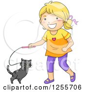 Poster, Art Print Of Happy Blond White Girl Playing With Her Cat And Toy