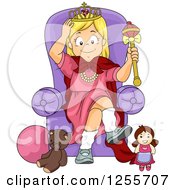 Blond White Girl Sitting On A Toy Princess Throne