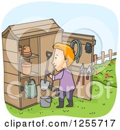 Poster, Art Print Of Red Haired White Man At A Garden Tool Shed