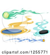 Clipart Of A Flaming Frisbee Hockey Puck Tennis Ball And Ping Pong Ball Royalty Free Vector Illustration