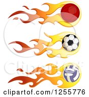 Poster, Art Print Of Flaming Basketball Soccer Ball And Volleyball