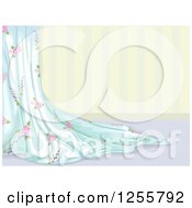 Poster, Art Print Of Chabby Chic Curtain Over Striped Wallpaper