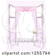 Clipart Of A Shabby Chic Window With A Breeze Flowers And Drapes Royalty Free Vector Illustration
