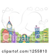 Poster, Art Print Of Colorful Eclectic Buildings And Lush Trees With Sky Text Space