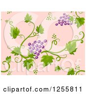 Poster, Art Print Of Seamless Background Pattern Of Purple Grapes And Vines On Pink