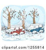 Clipart Of Cars Parked On The Street After A Blizzard Royalty Free Vector Illustration